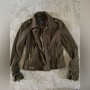 Olive Green Suede Fitted Jacket